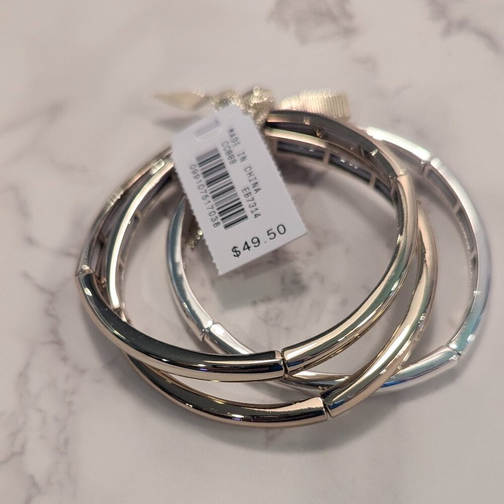 J.Crew Factory Gold and Silver Stretch Bangle Bracelets Set-of-Three